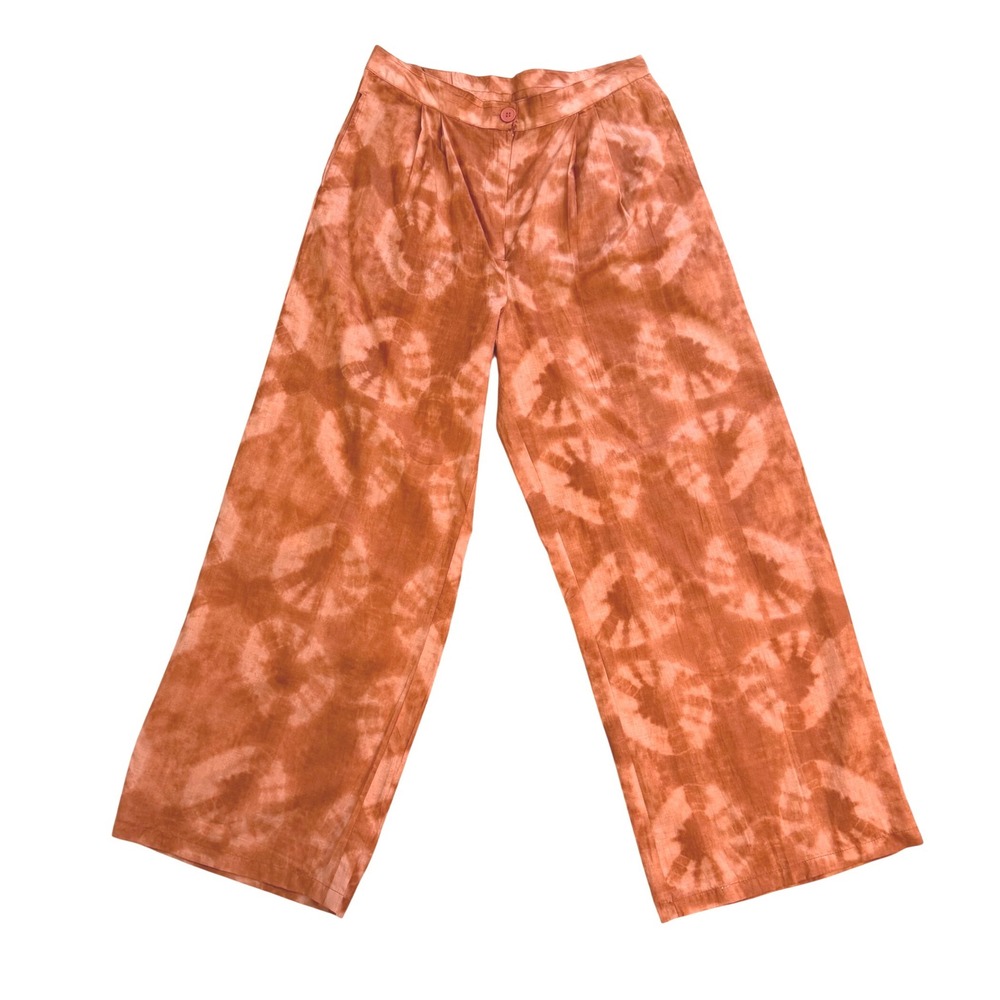 Compania Fantastica Terra Cotta Tie Dye Wide Leg Cotton Pants Womens L Boho